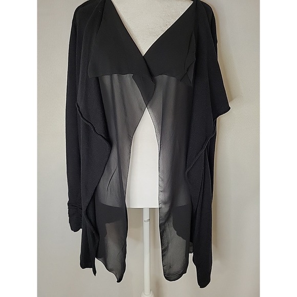 Women's Alfani 1X Soft Knit Cardigan Black Sheer Overlay Gathered Cuff - Picture 4 of 13